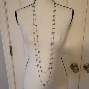 46 inch Long Gray Faux Pearl and Gold Toned Necklace